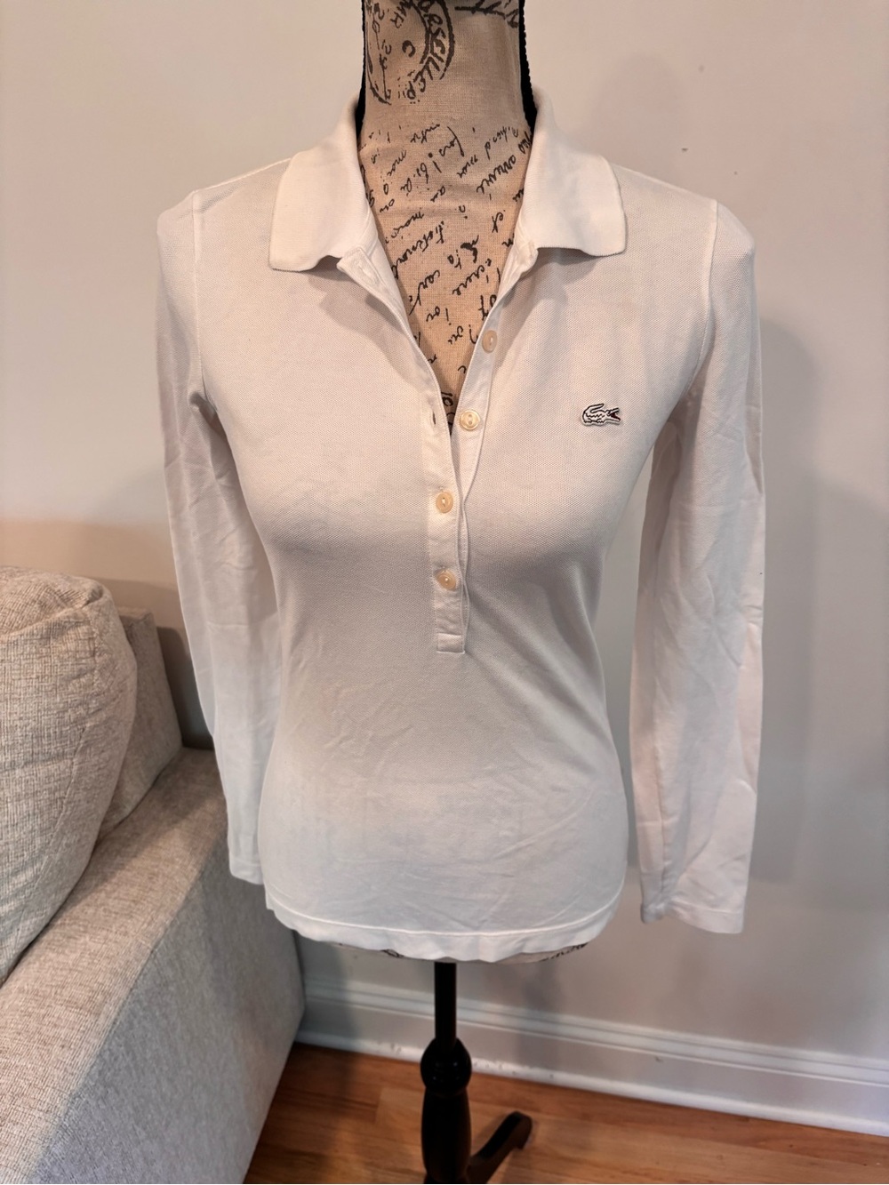 Lacoste white long-sleeve piqué polo shirt size 36